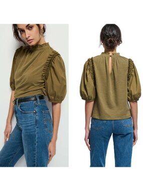 NEW Nation LTD Roya Ruffle Neckline Poplin Shoulders Blouse Size: Extra Small